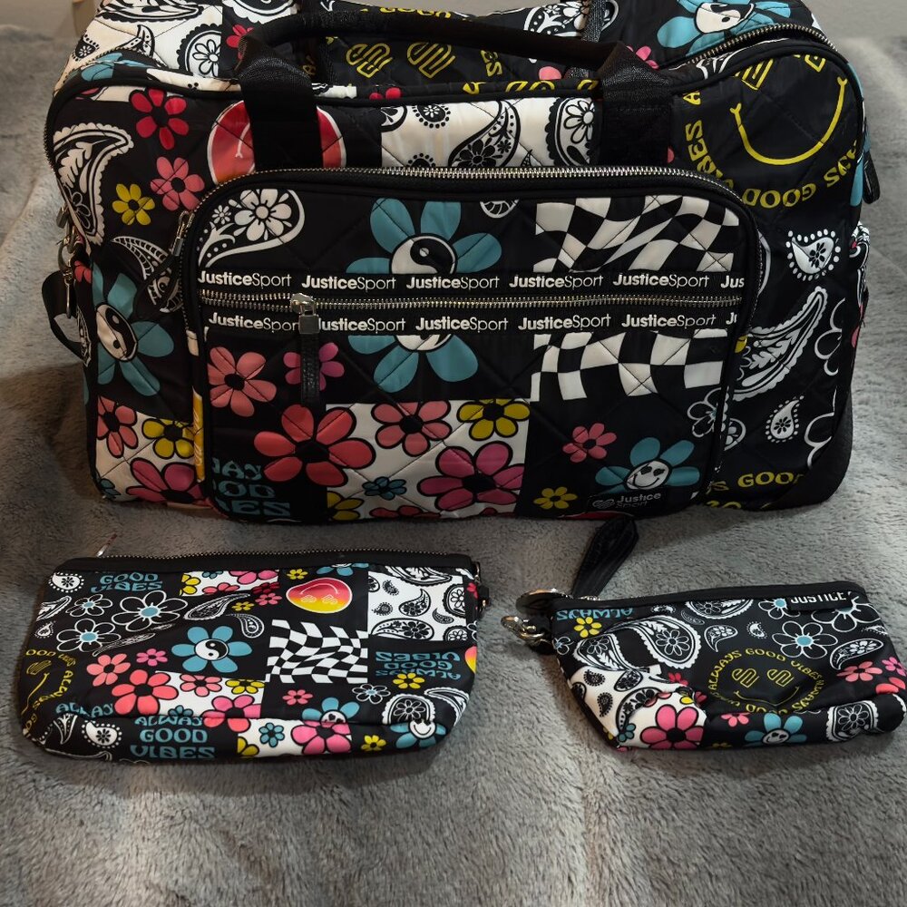 Justice Girls Kitsch Icon Pront Weekender Duffle Bag 3 Pieces